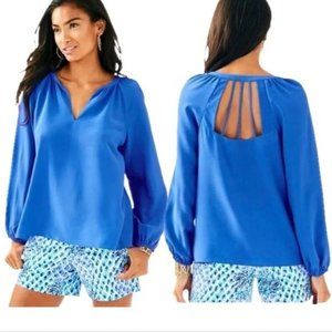 NWT Lilly Pulitzer Women's Leslie Silk Beckon Blue Top
